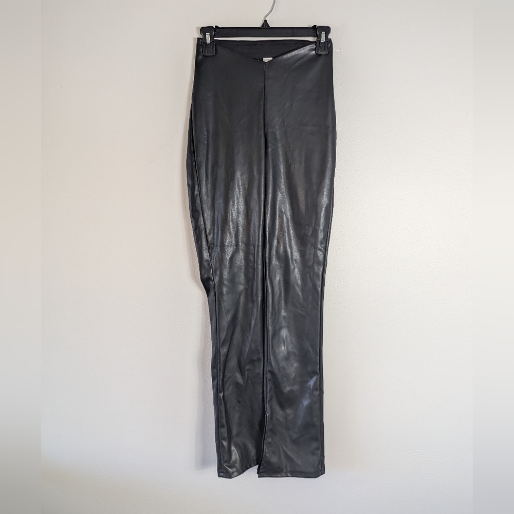XXS Divided H&M Black Faux Leather Split Leg‎ Slim Pants